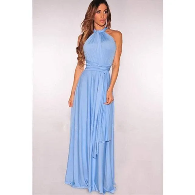 Women's Multiway Wrap Convertible Dress Boho Maxi Club Red Dress