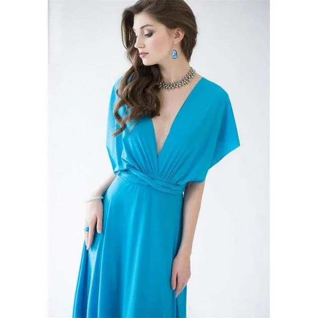 Women's Multiway Wrap Convertible Dress Boho Maxi Club Red Dress