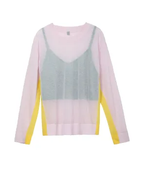 Women's Sexy Color Block Sheer Net long Sleeve blouse Top