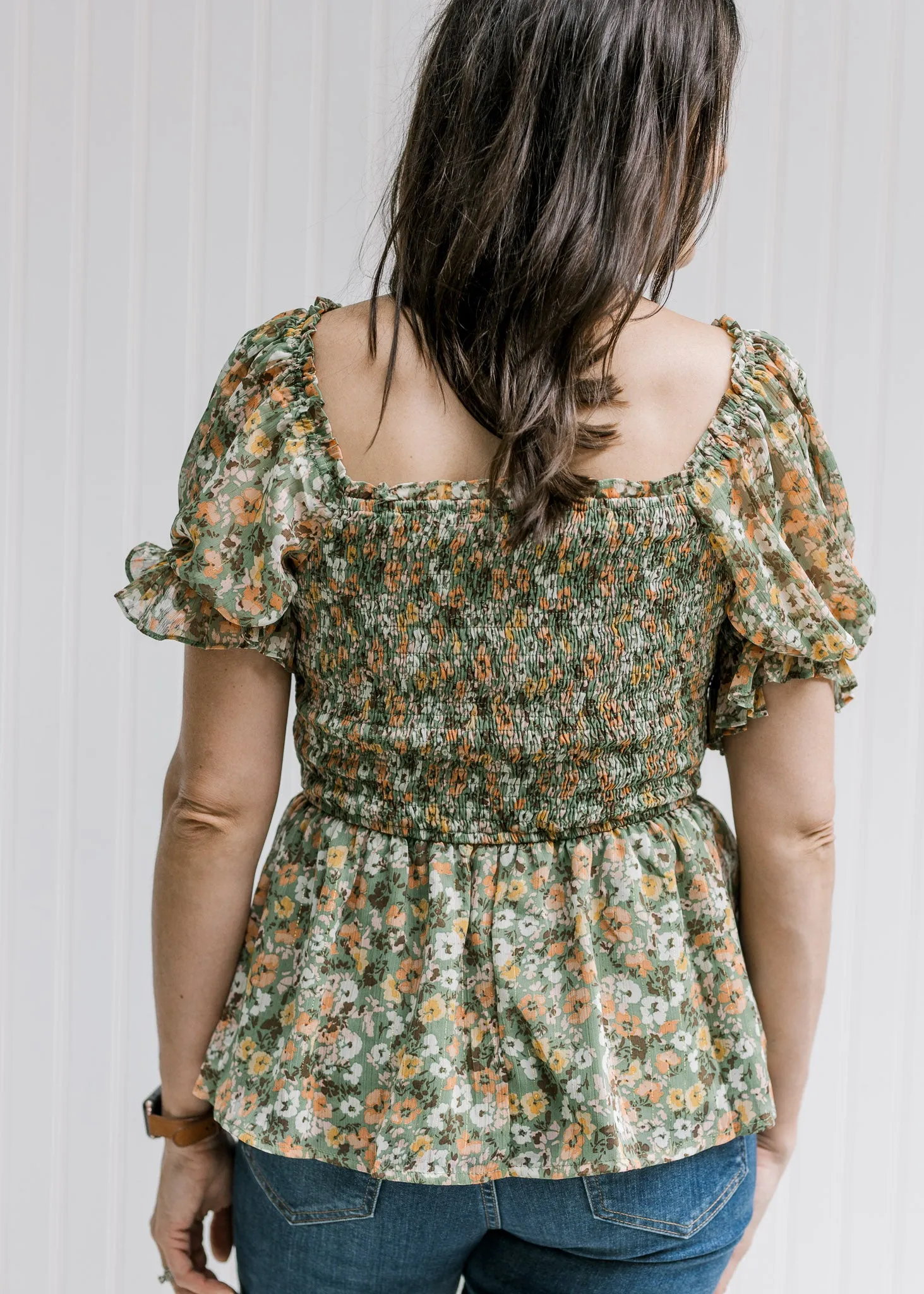 X Sage Floral  Flirt Top