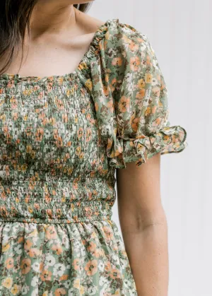 X Sage Floral  Flirt Top