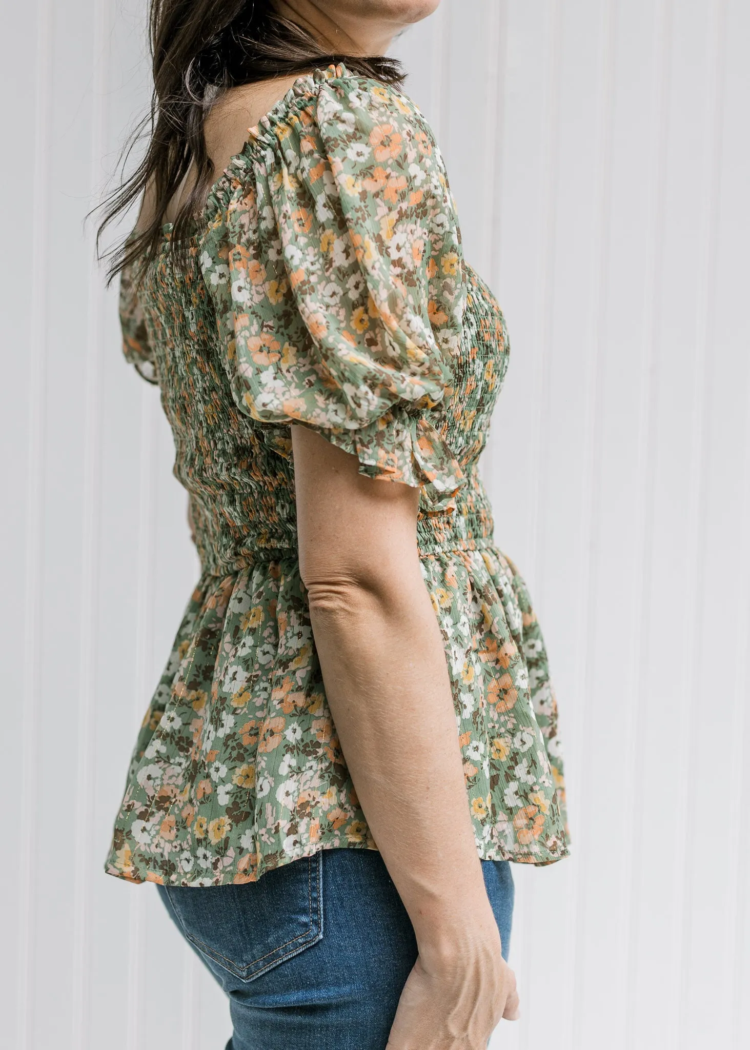 X Sage Floral  Flirt Top