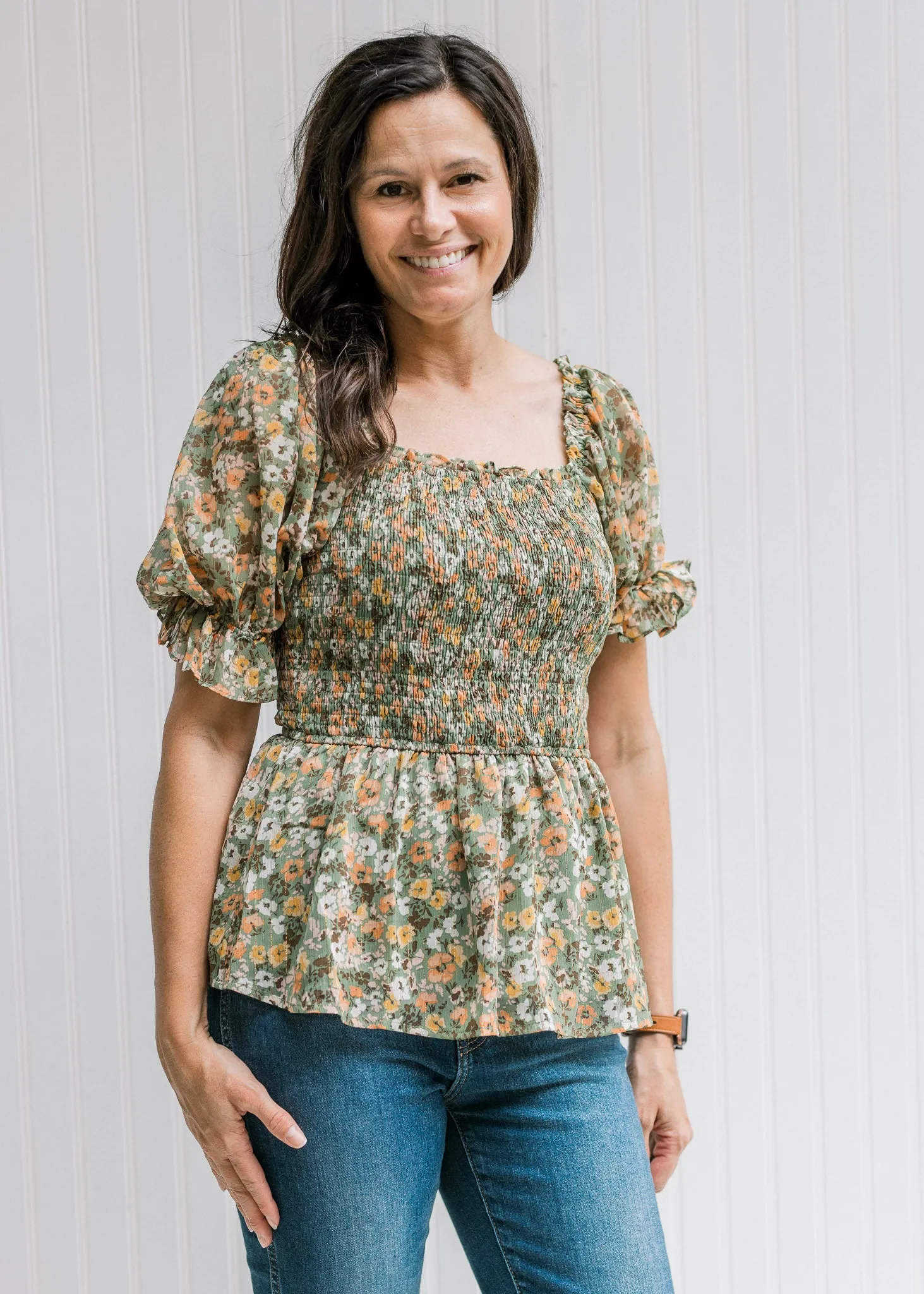 X Sage Floral  Flirt Top