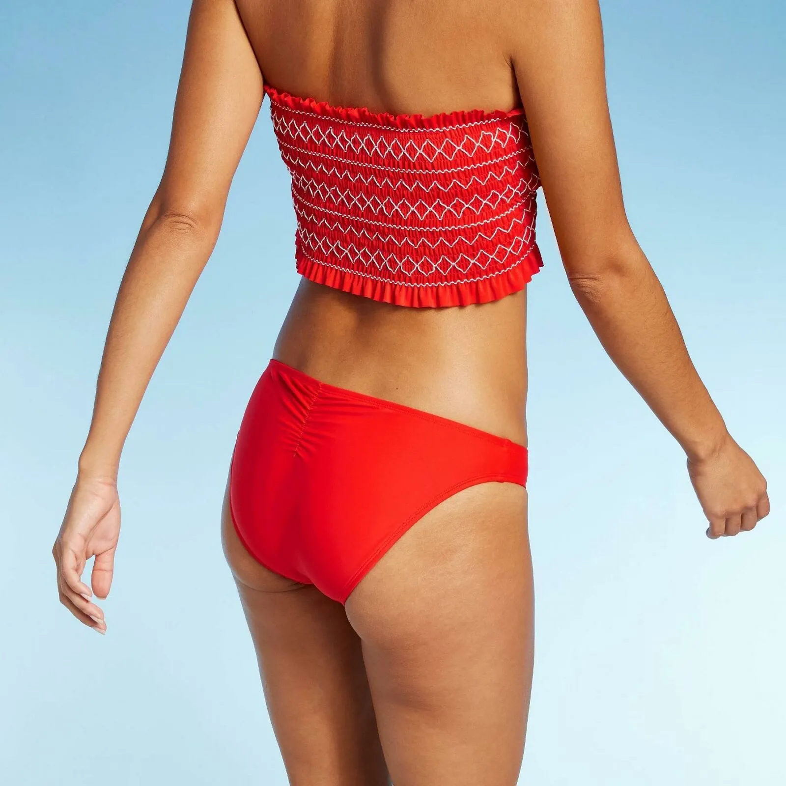 Xhilaration Women's Red Ruched Cheeky Bikini Bottom