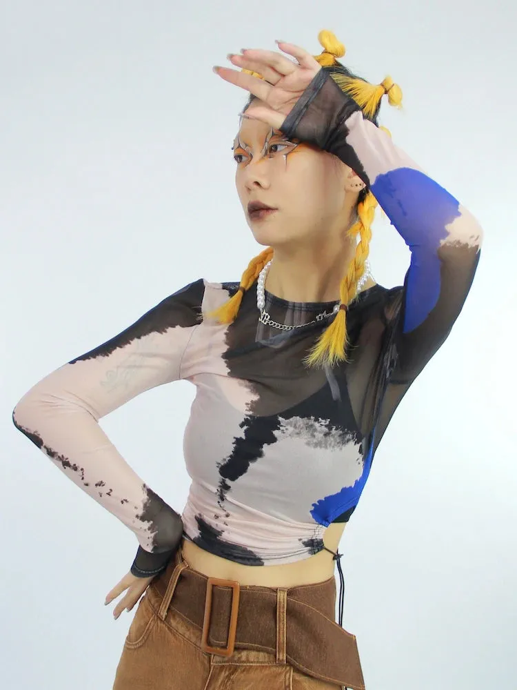 Y2K Cut Out Mesh Top