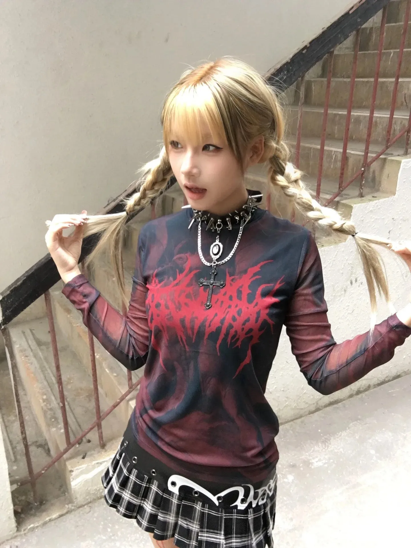 Y2K Goth Mesh Top