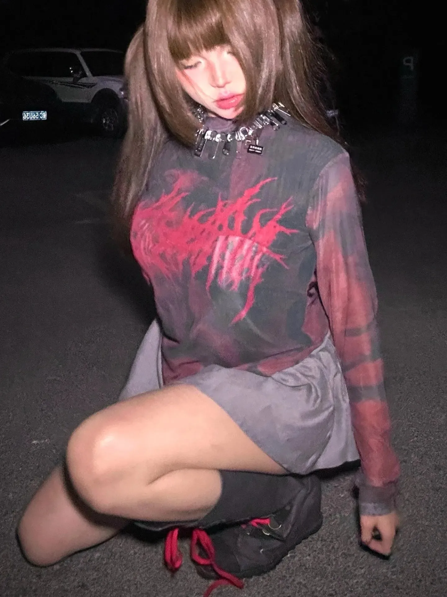 Y2K Goth Mesh Top