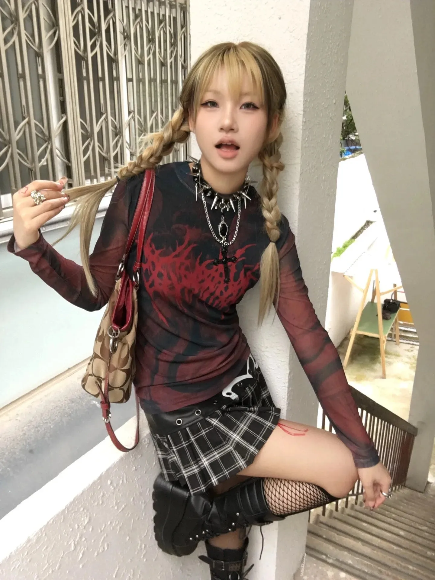 Y2K Goth Mesh Top