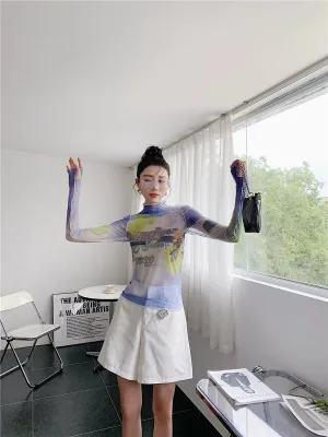 Y2K Minecraft Sheer Mesh Top
