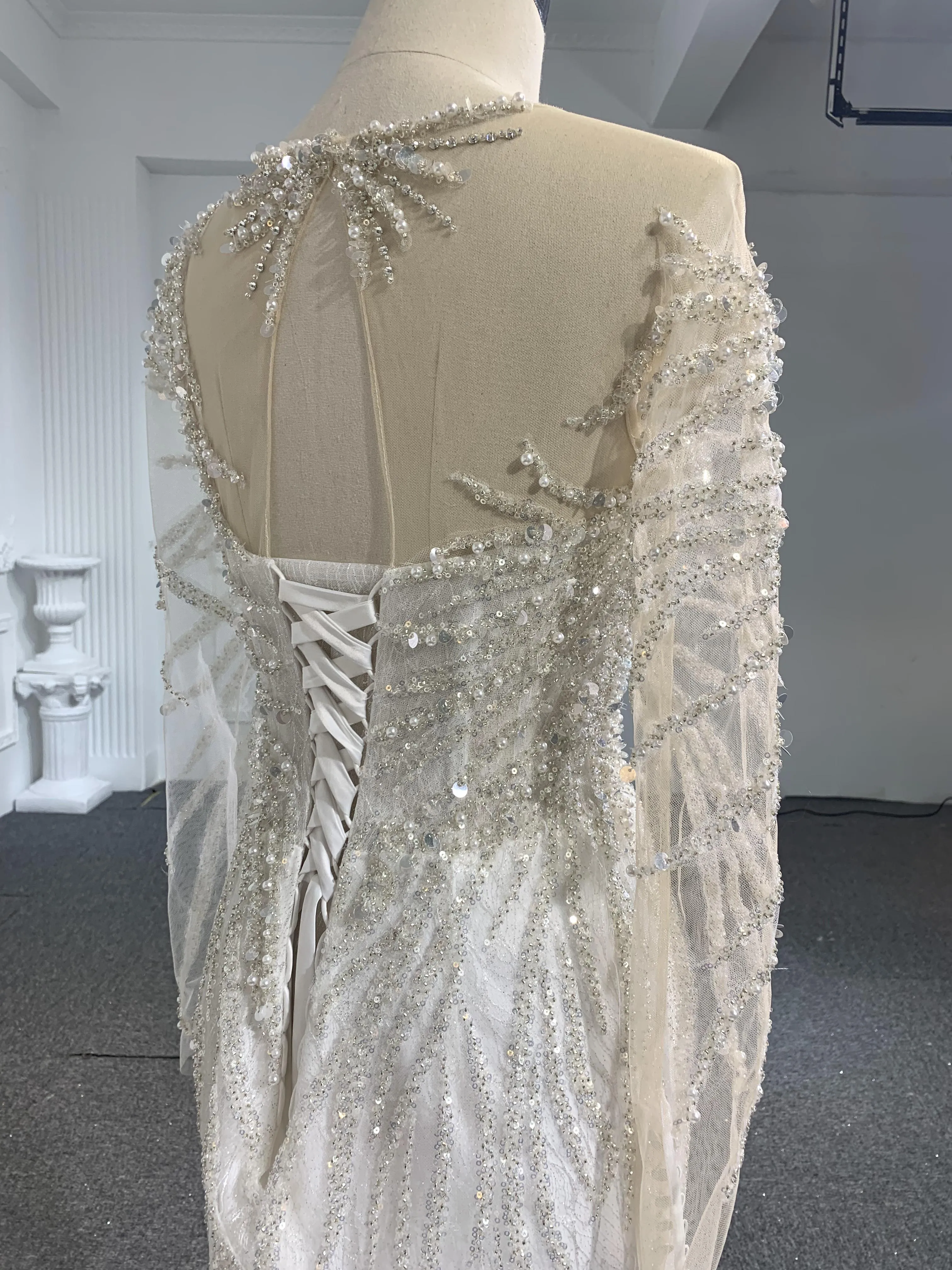 Z045- BYG heavy pearls beading mermaid dresses with Detachable train