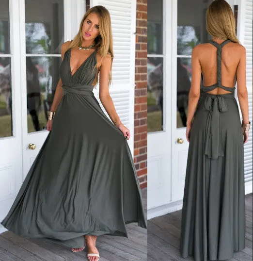 ZKY Summer Sexy Women Maxi Dress Red Beach Long Dress Multiway Bridesmaids Convertible Wrap Dresses Robe Longue Femme