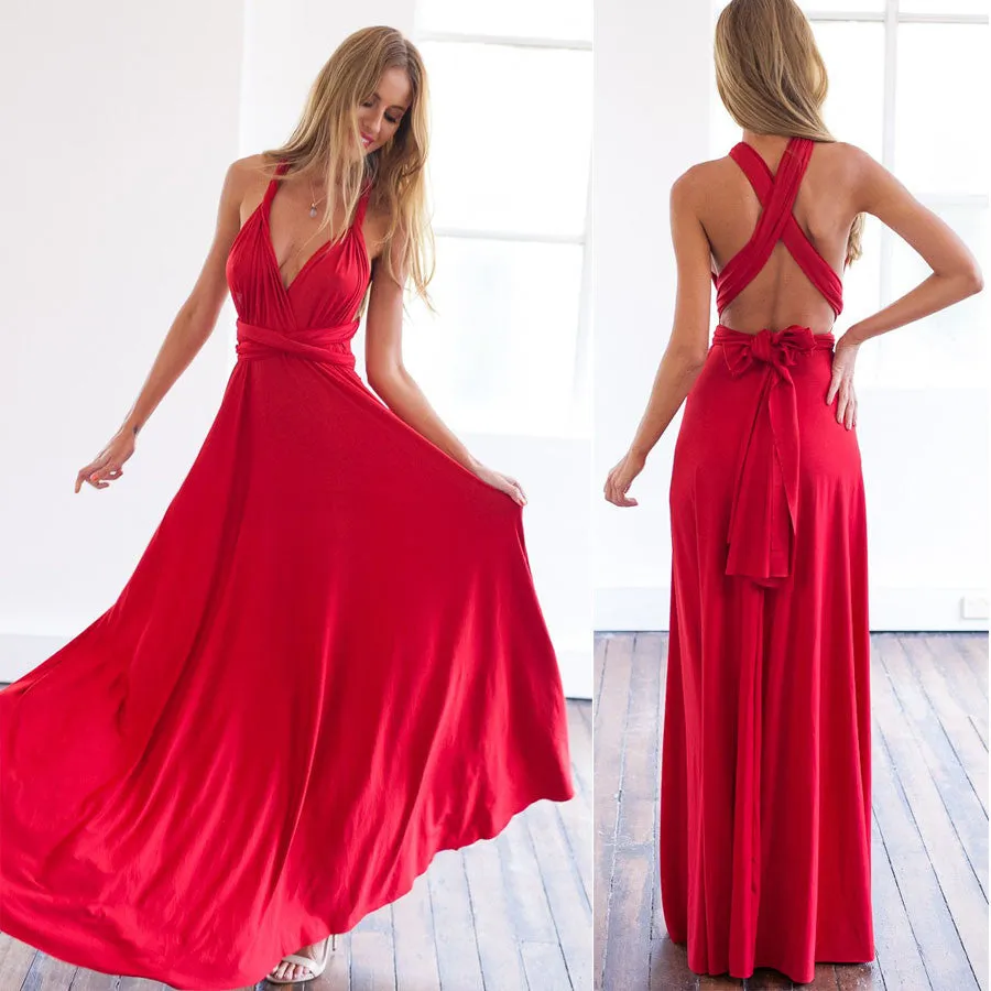 ZKY Summer Sexy Women Maxi Dress Red Beach Long Dress Multiway Bridesmaids Convertible Wrap Dresses Robe Longue Femme