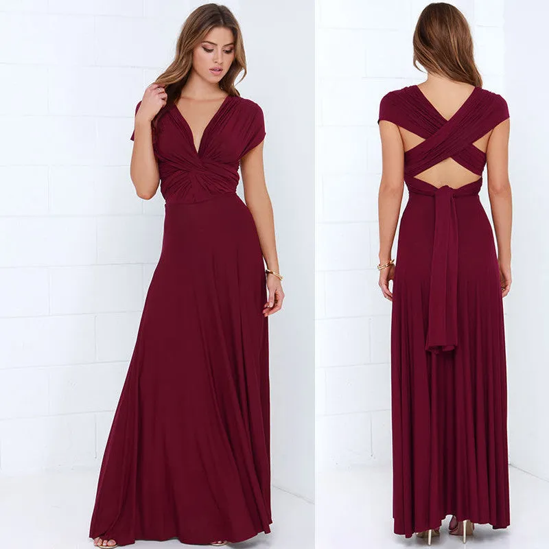 ZKY Summer Sexy Women Maxi Dress Red Beach Long Dress Multiway Bridesmaids Convertible Wrap Dresses Robe Longue Femme