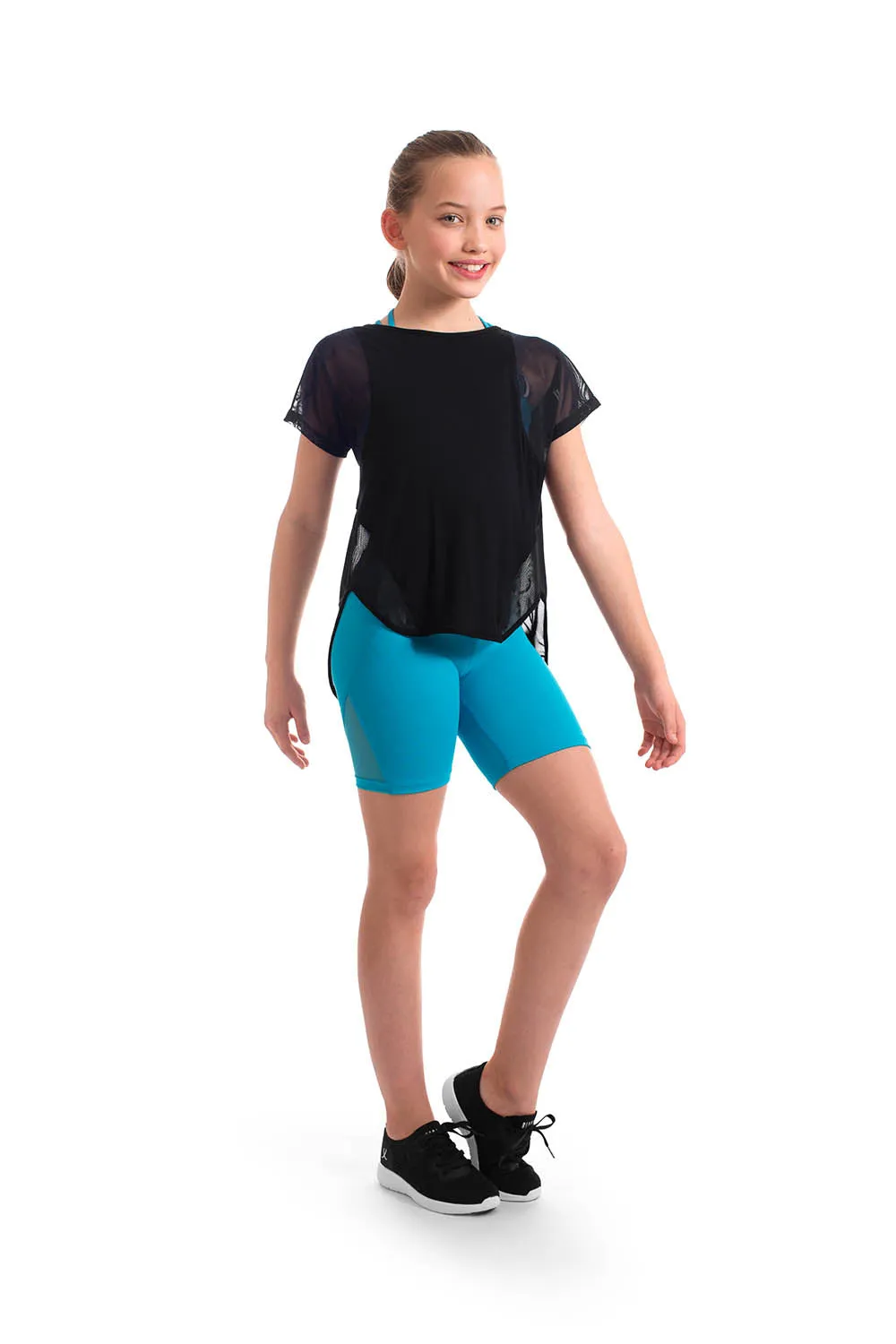 ZS55069G - Bloch Monique Branded Mesh Tie Back Girls Tee