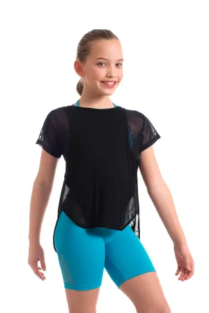 ZS55069G - Bloch Monique Branded Mesh Tie Back Girls Tee